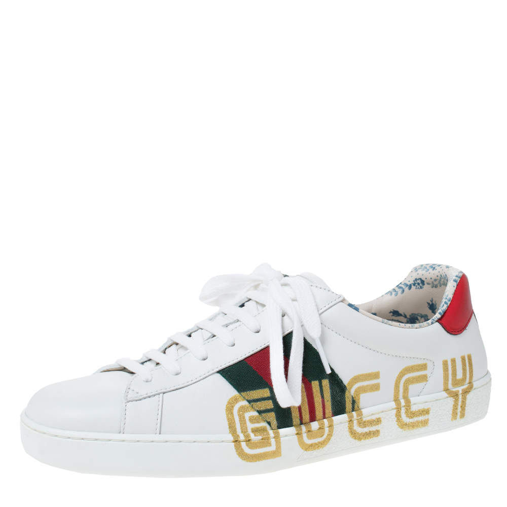 Ace leather low trainers Gucci White size 42.5 EU in Leather - 32223908