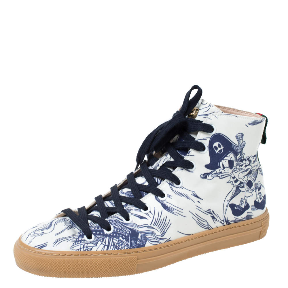 Gucci White/Blue Canvas Sea Storm High Top Sneakers Size 40 cm 