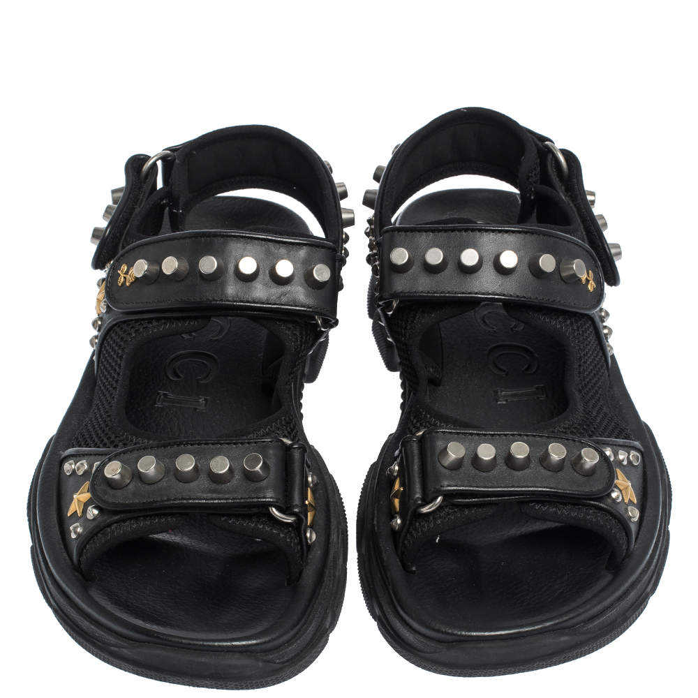 Gucci Black Leather And Mesh Aguru Studded Platform Sandals Size 41 Gucci |  TLC