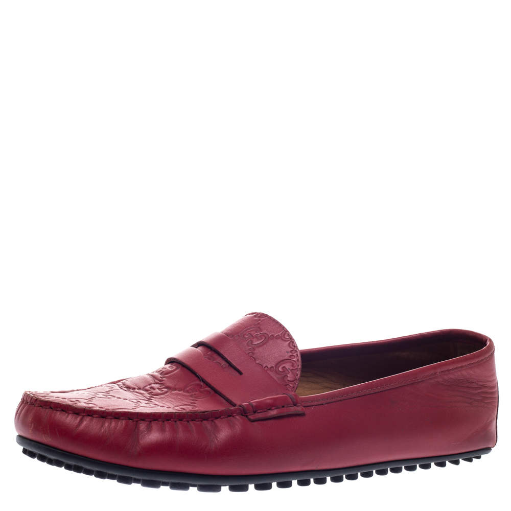 Gucci Red Guccissima Leather Penny Slip On Loafers 43.5 Gucci | The ...