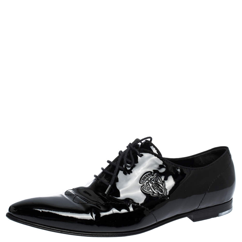 Gucci Black Patent Leather Lace Up Oxfords Size 44
