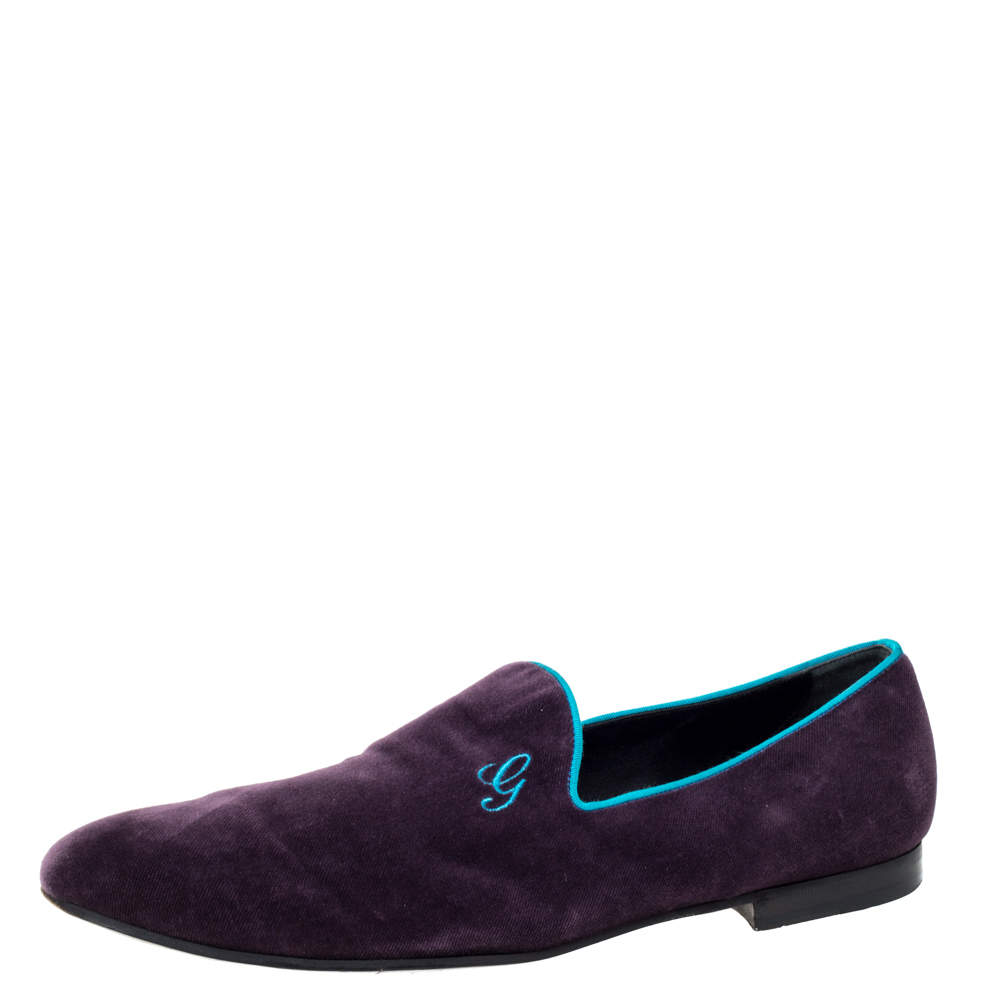 Gucci Purple Velvet G Embroidered Smoking Slippers Size 44.5