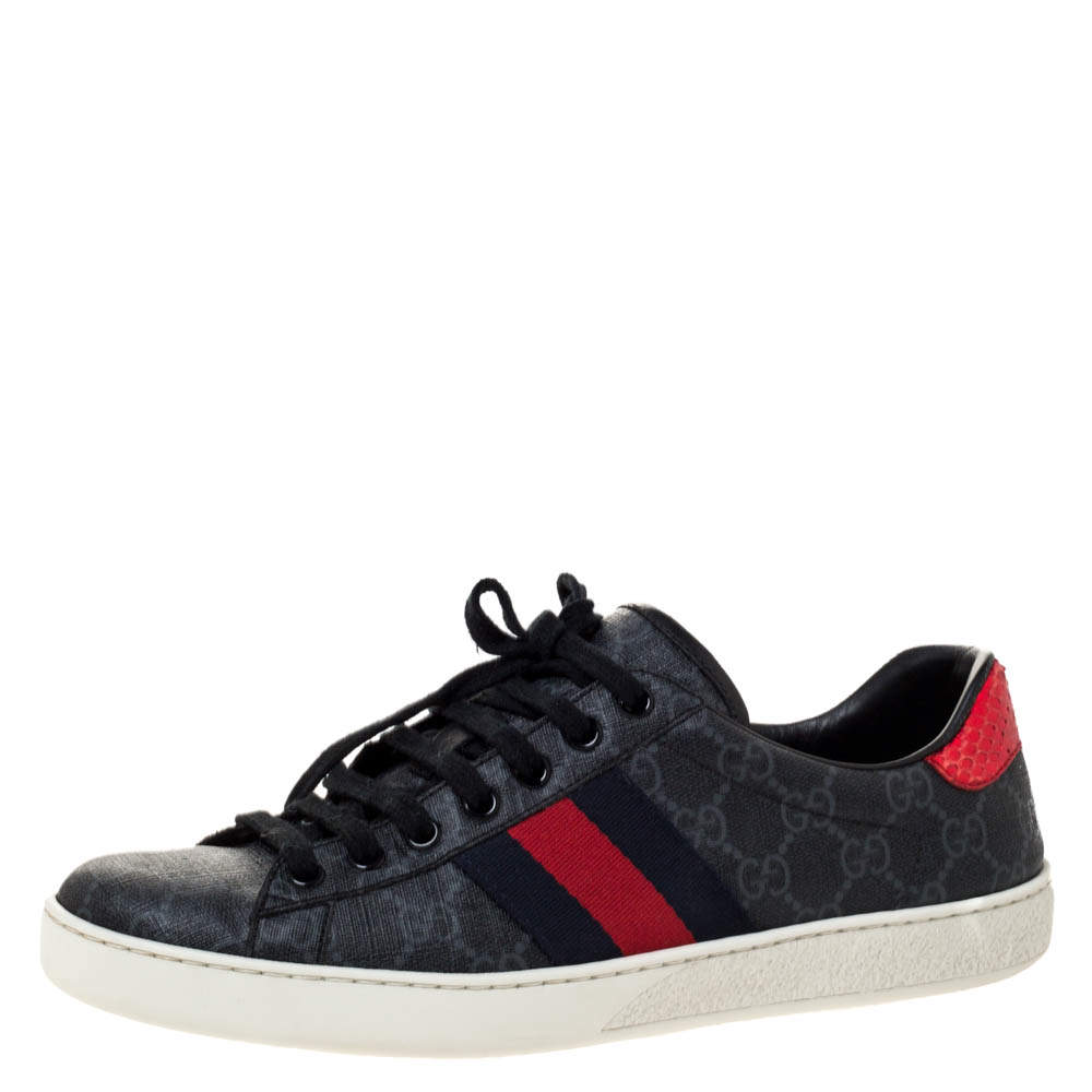 Gucci Black GG Canvas Ace Low Top Sneakers Size 41