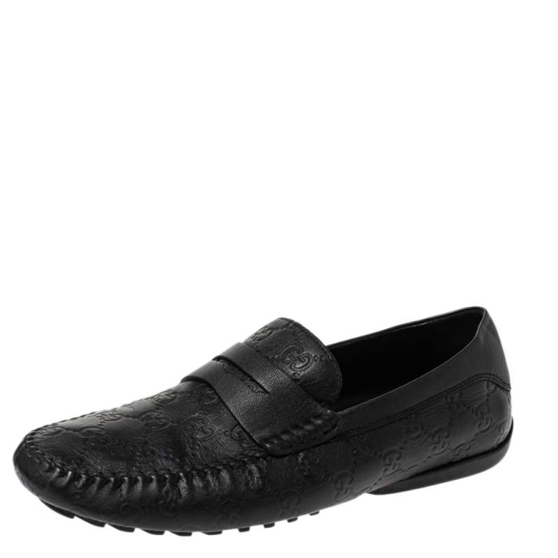 Pre Owned حذاء لوفرز غوتشي مزين بيني جلد غوتشيسيما أسود مقاس 41