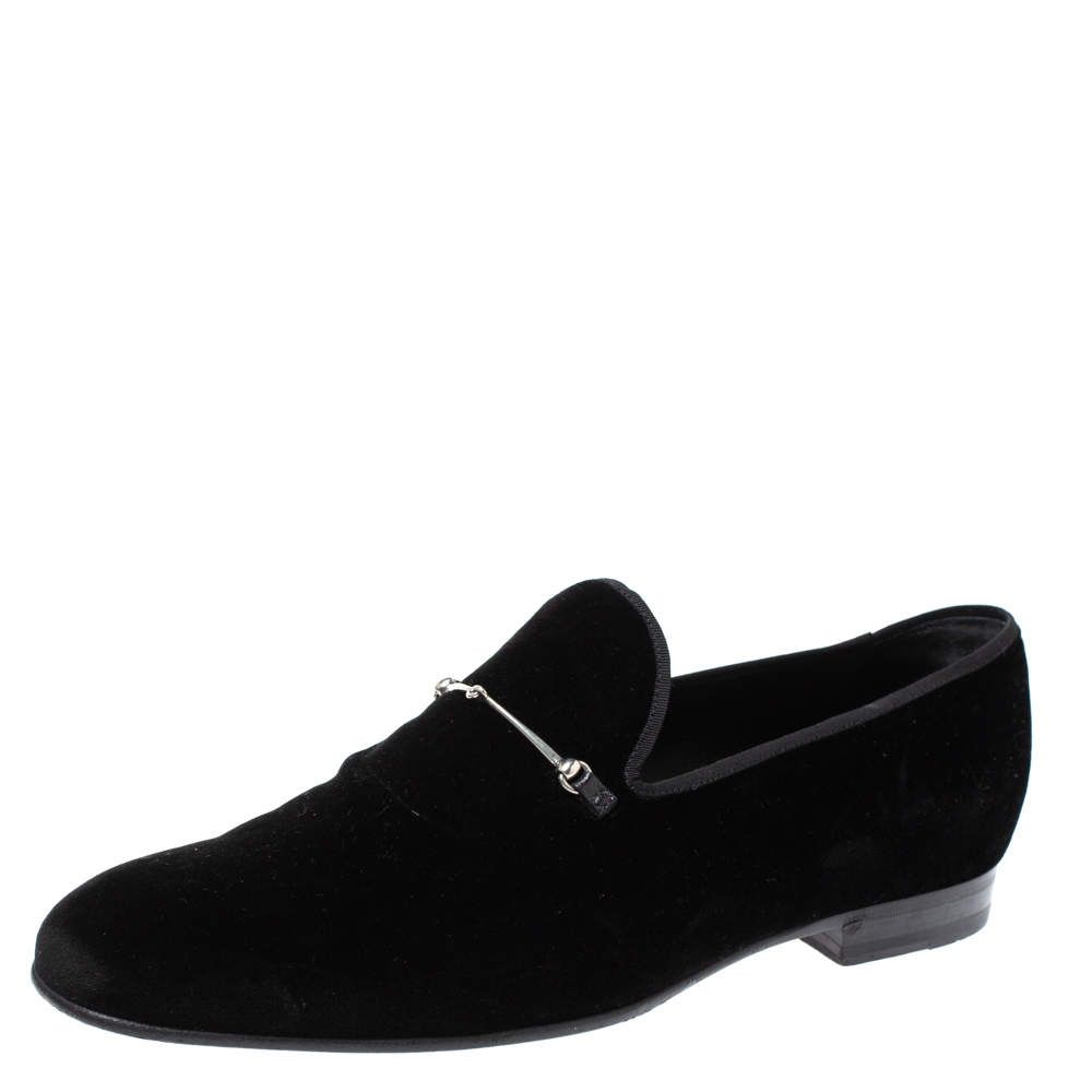 مملوكة مسبقًا حذاء لوفرز غوتشى سليب أون هورسيبت قطيفة أسود مقاس 46