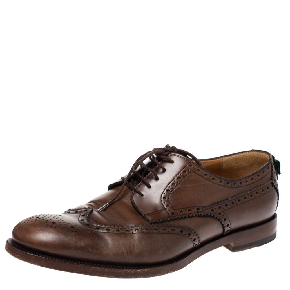 Gucci Brown Brogue Leather Lace Up Derby Size 45