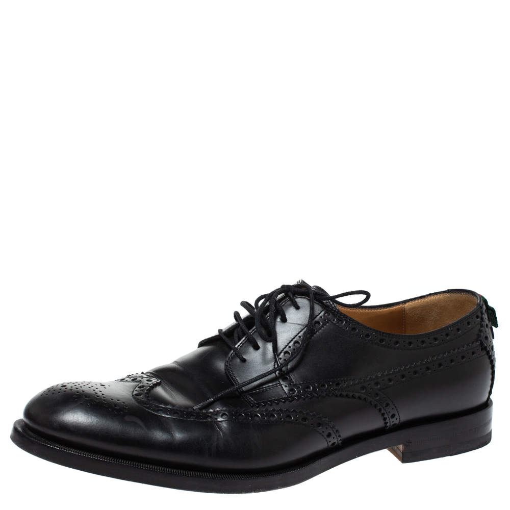 Gucci Black Brogue Leather Lace Up Derby Size 44.5