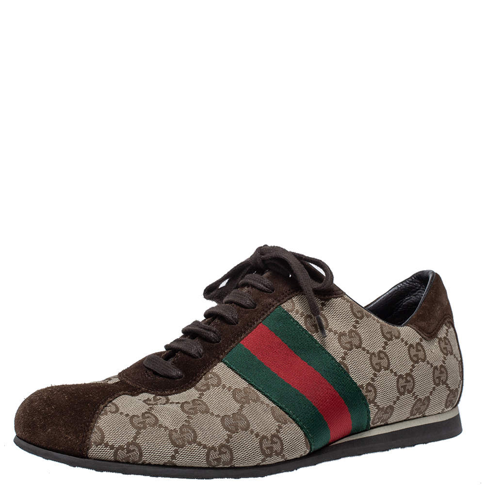 Gucci Beige/Brown GG Canvas and Suede Web Low Top Sneakers Size 41 ...