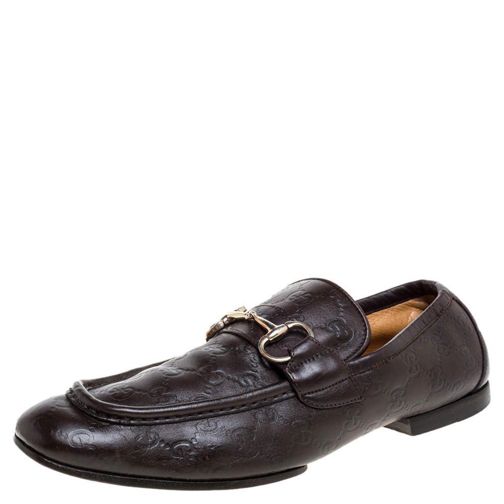 Pre Owned Gucci Brown Guccissima Leather Horsebit Loafers Size 42.5