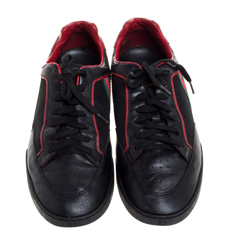 Gucci Black/Red Mesh Fabric and Leather Vintage Tennis Web Low Top