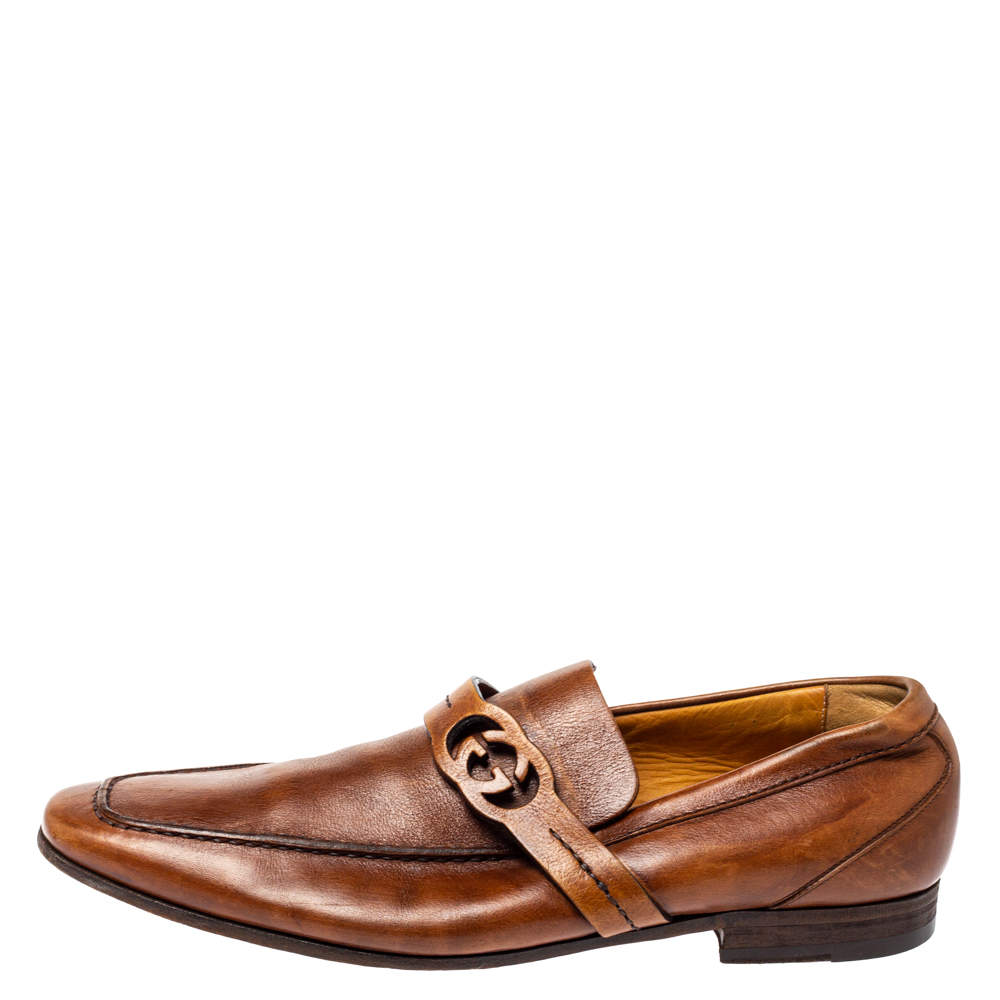 Gucci Brown Leather GG Logo Loafer Size 41.5