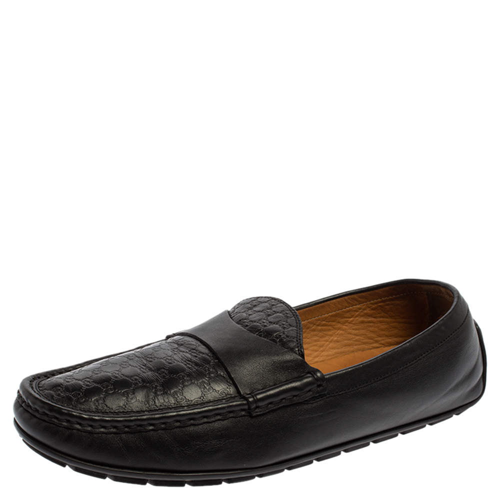 Gucci Black Microguccissima Leather Slip On Loafers Size 44