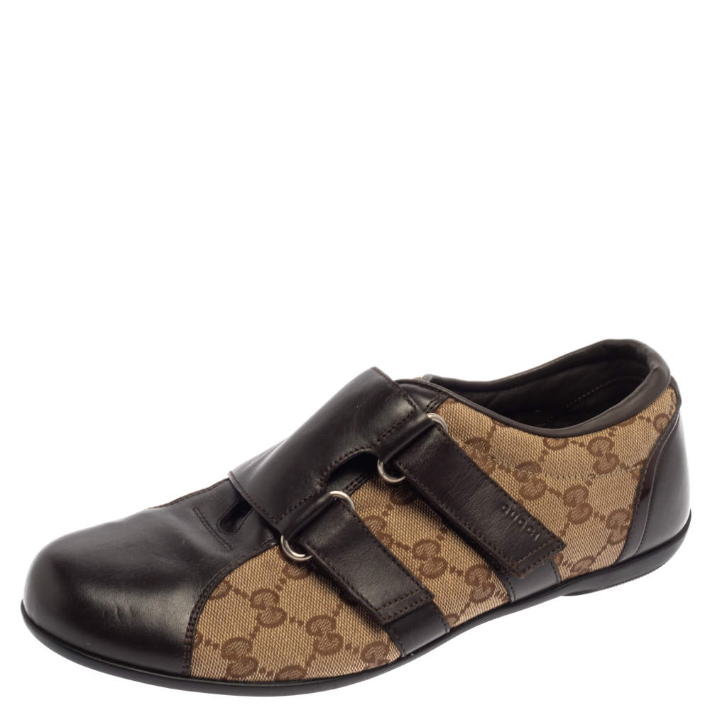 Gucci Brown/Beige GG Canvas And Leather Dragon Low Top Sneakers Size 41.5