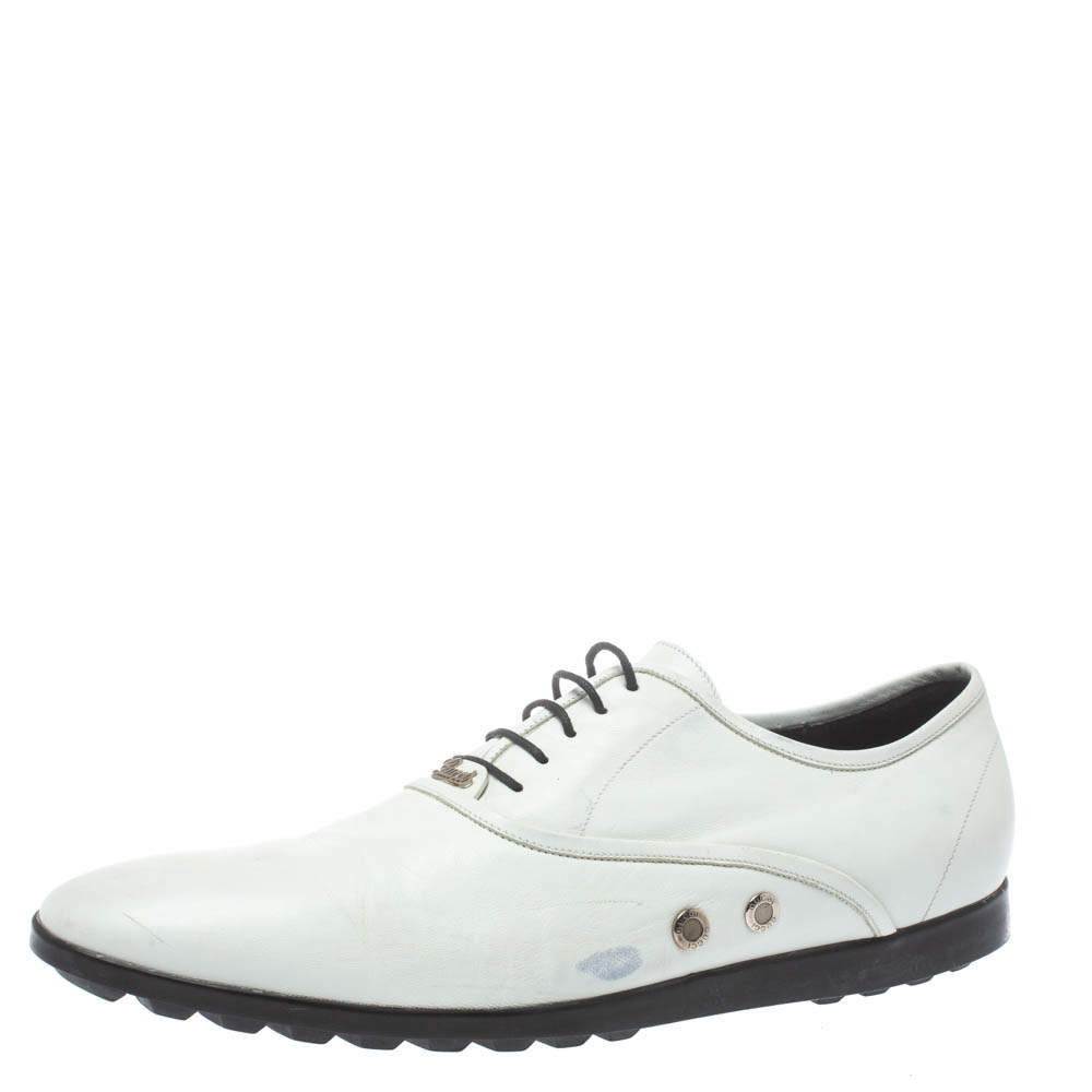 Gucci White Leather Lace Up Oxfords Size 44.5