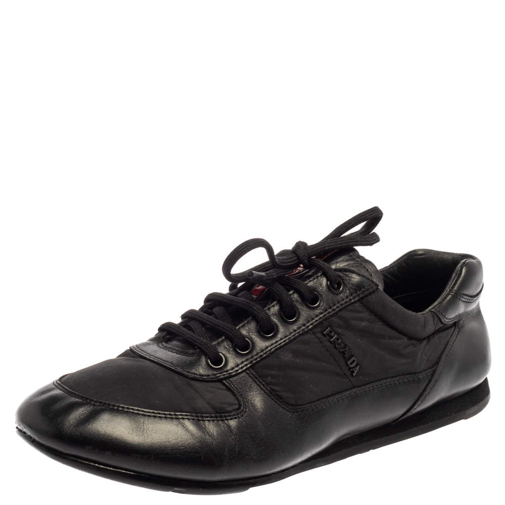 Prada Black Leather Low Top Sneakers Size 41.5