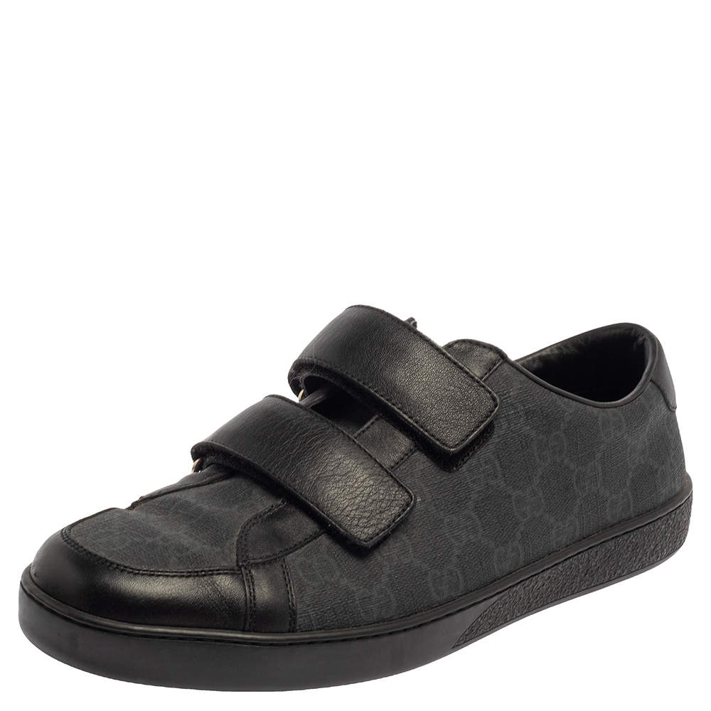 Pre Owned Gucci Black GG Supreme Canvas And Leather Double Velcro Ace Sneakers Size 41.5