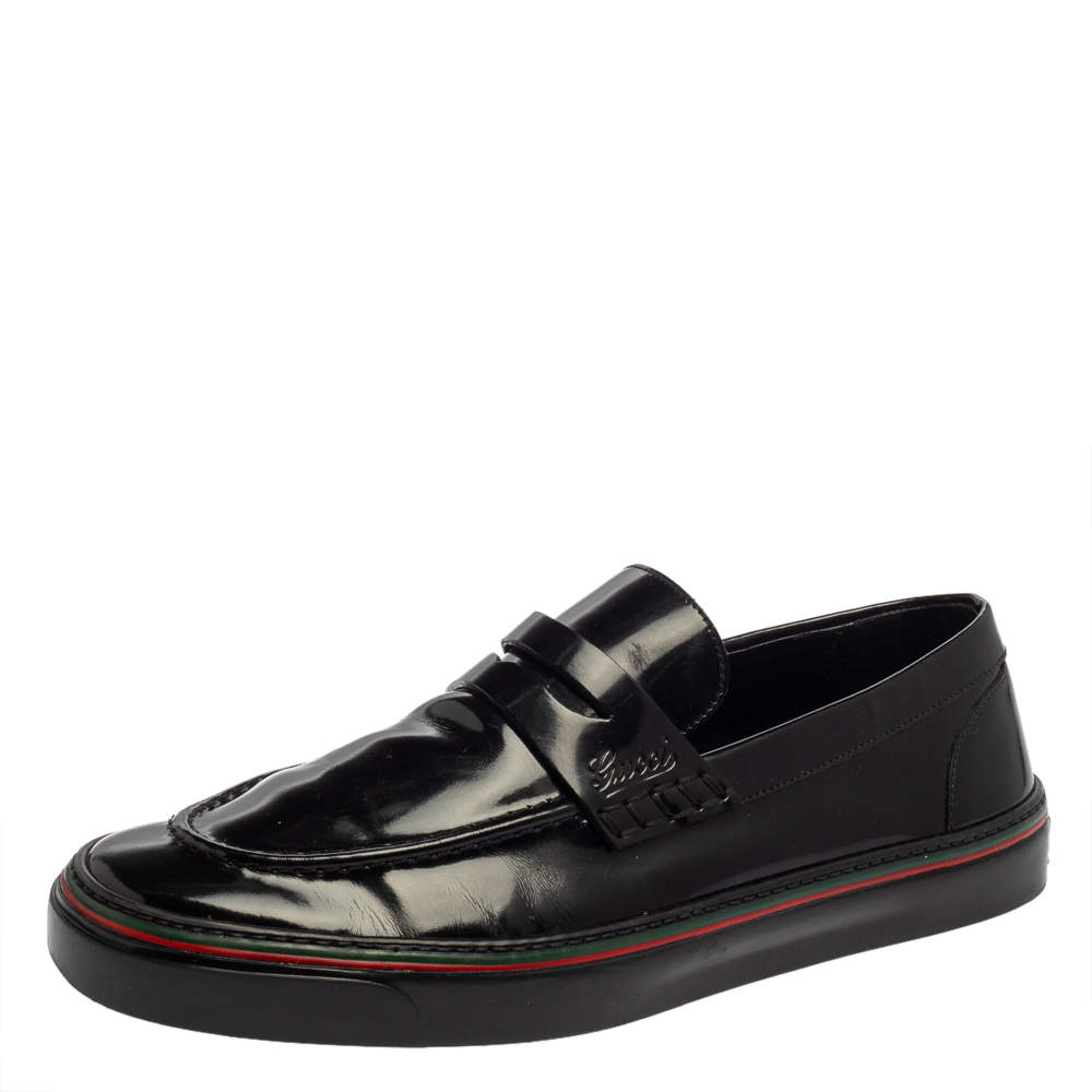 Pre Owned Gucci Black Patent Leather Loafers Size 40.5