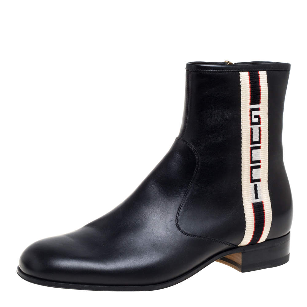 Gucci Black Leather Zipper Detail  Boots  Size 41