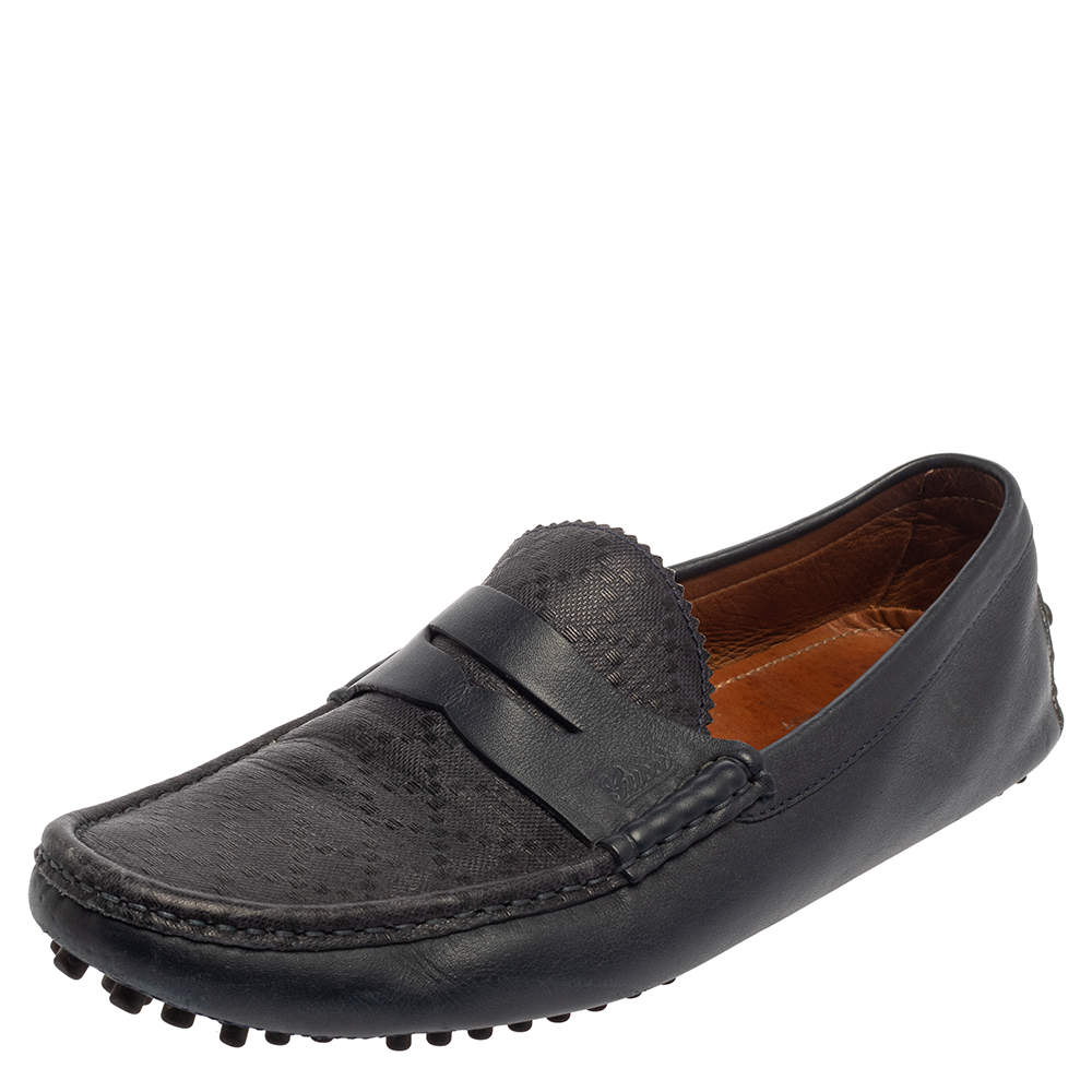 Pre Owned حذاء لوفرز غوتشى سليب أون بينى جلد ديامنت أزرق مقاس 44