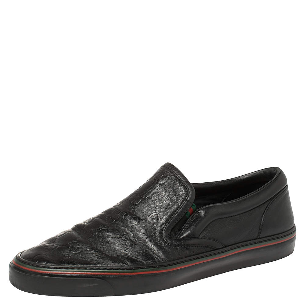 Gucci Black Guccissima Leather Slip On Sneakers Size 42