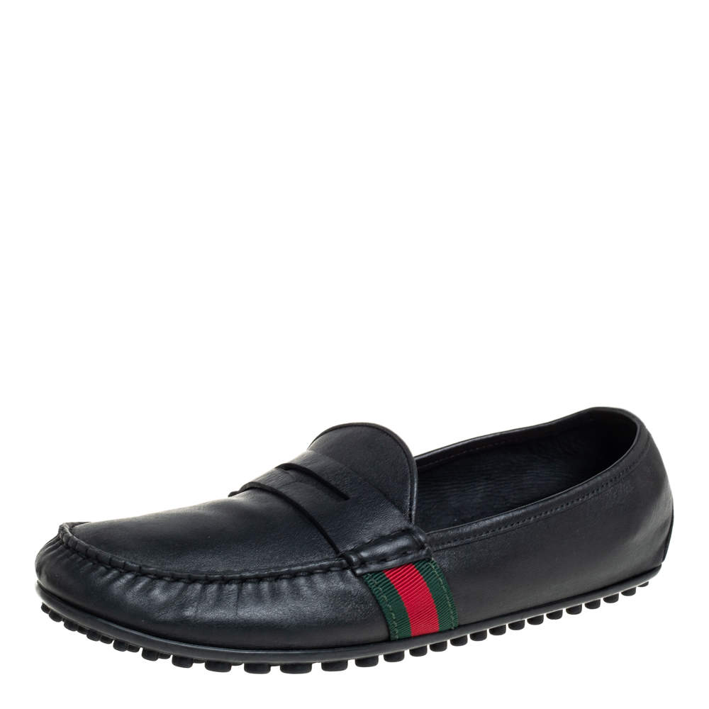 Gucci Black Leather Slip On Loafers Size 42.5