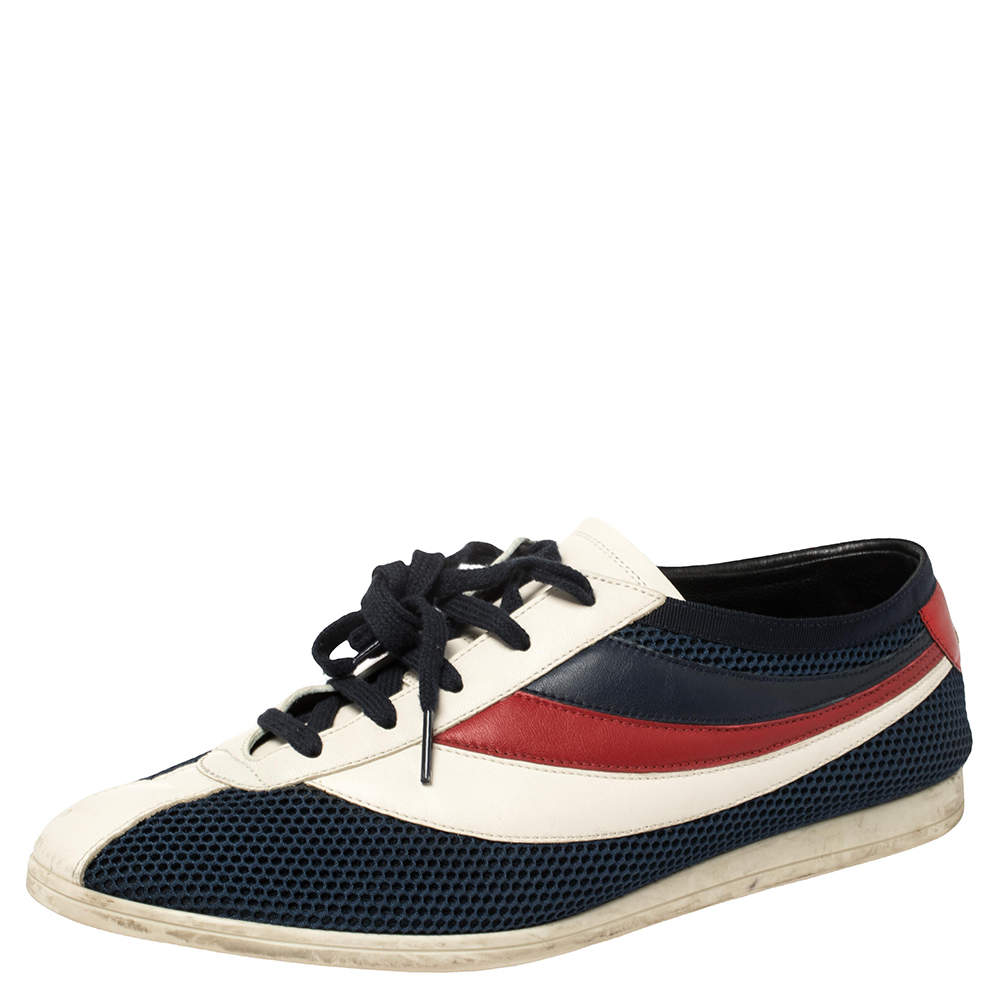 Pre Owned Gucci White/Blue Mesh And Leather Falacer Low Top Sneakers Size 44