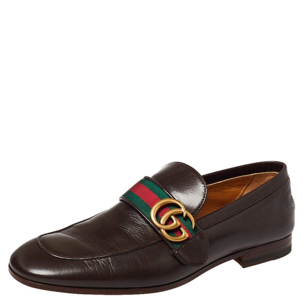 Gucci Brown Leather GG Web Loafer Size 40