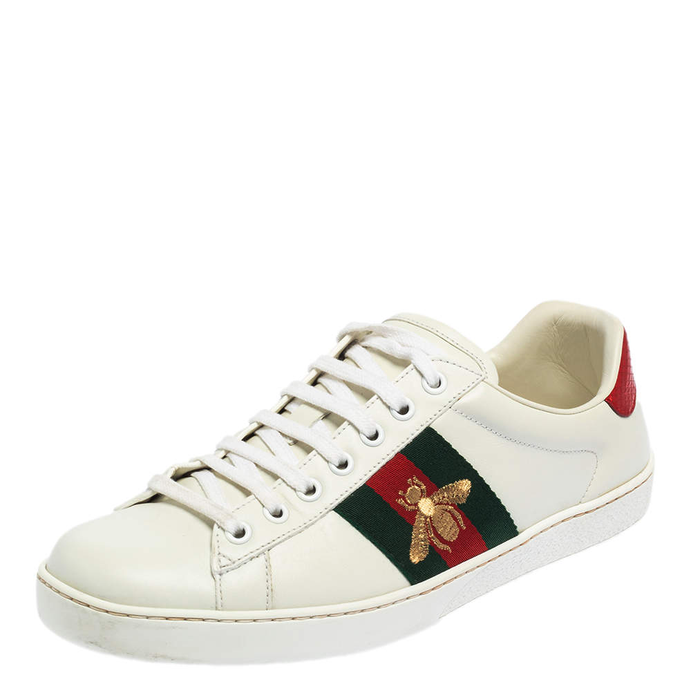 Pre Owned حذاء رياضي غوتشي  إيس جلد أبيض بعنق منخفض مقاس 40