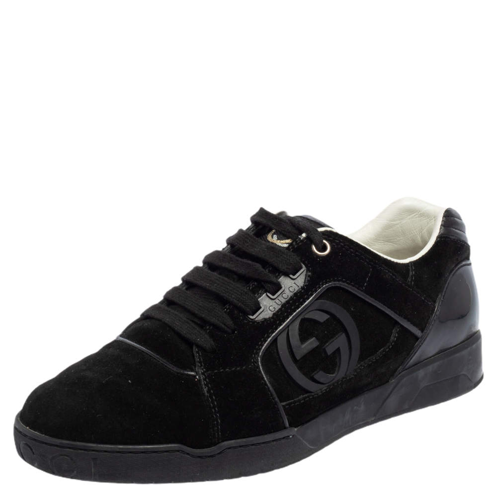 Gucci Black Suede Interlocking G Logo Low Top Sneakers Size 40.5