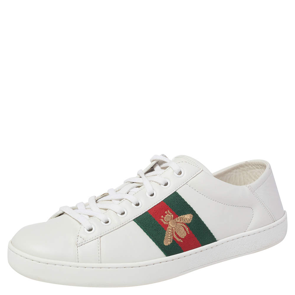 Pre Owned Gucci White Leather Ace Bee Low Top Sneakers Size 42.5