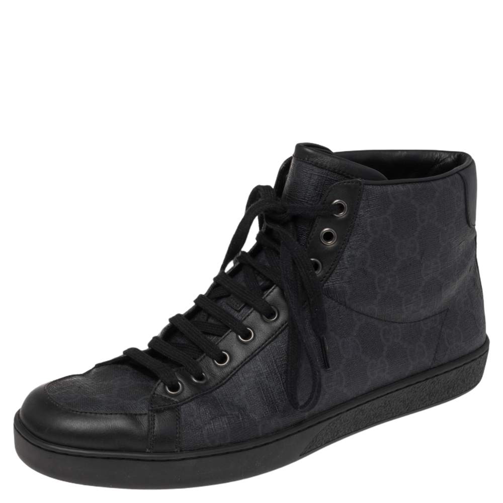 Gucci Black/Navy Blue GG Supreme Canvas And Leather Brooklyn High Top Sneakers Size 43