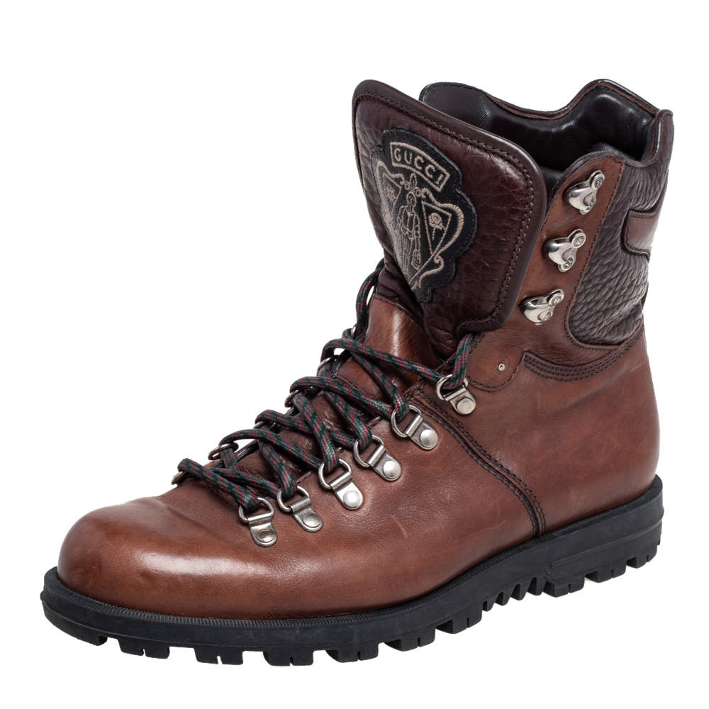 Gucci Brown Leather Hysteria Combat Boots Size 41