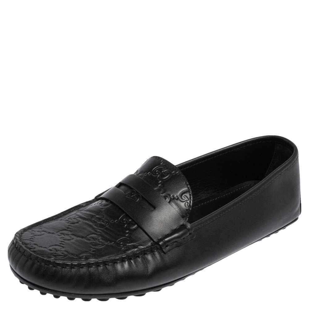 مملوكة مسبقًا حذاء لوفرز غوتشي جلد عوتشيسيما أسود سليب أون مقاس 42.5