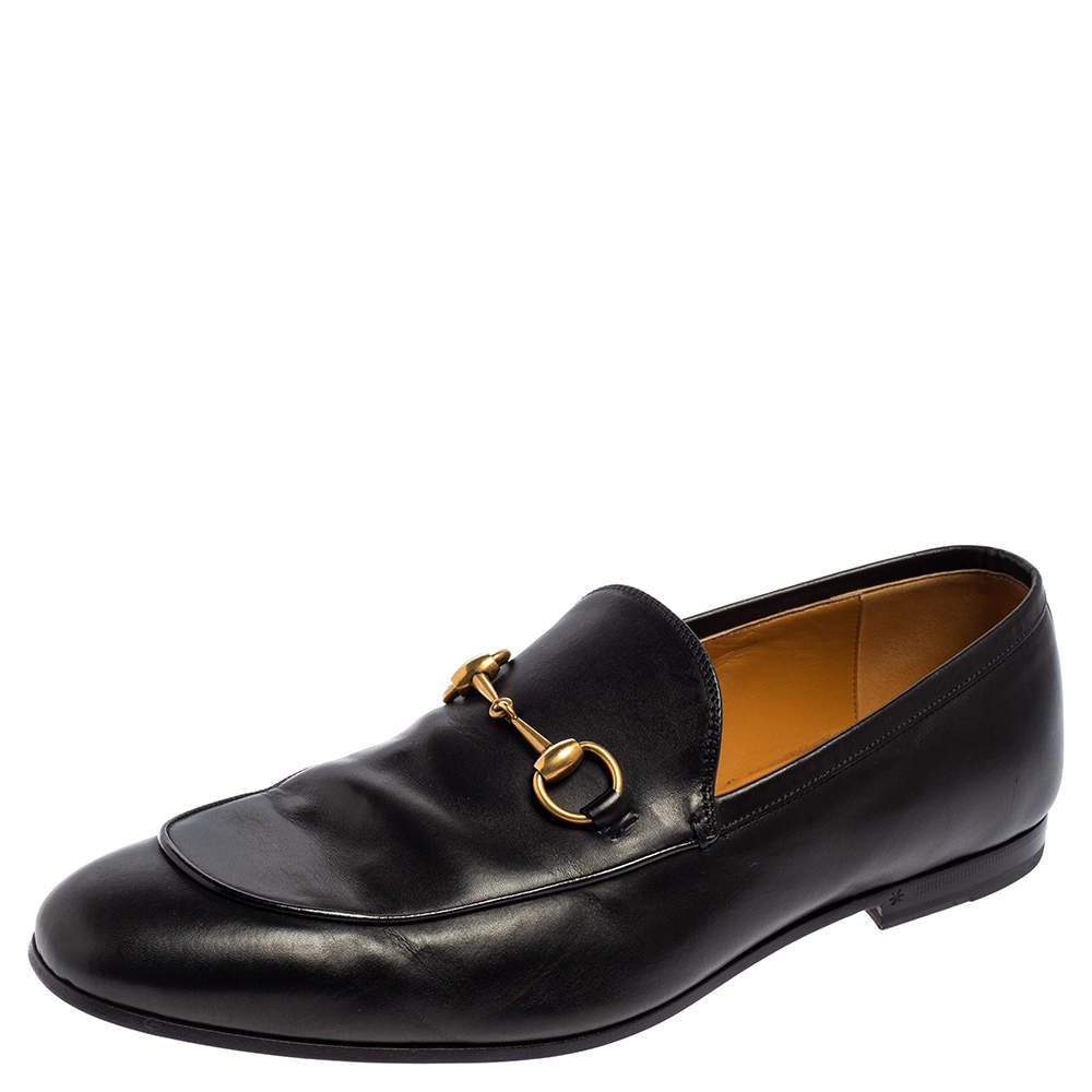 Pre Owned Gucci Black Leather Horsebit Loafers Size 44.5