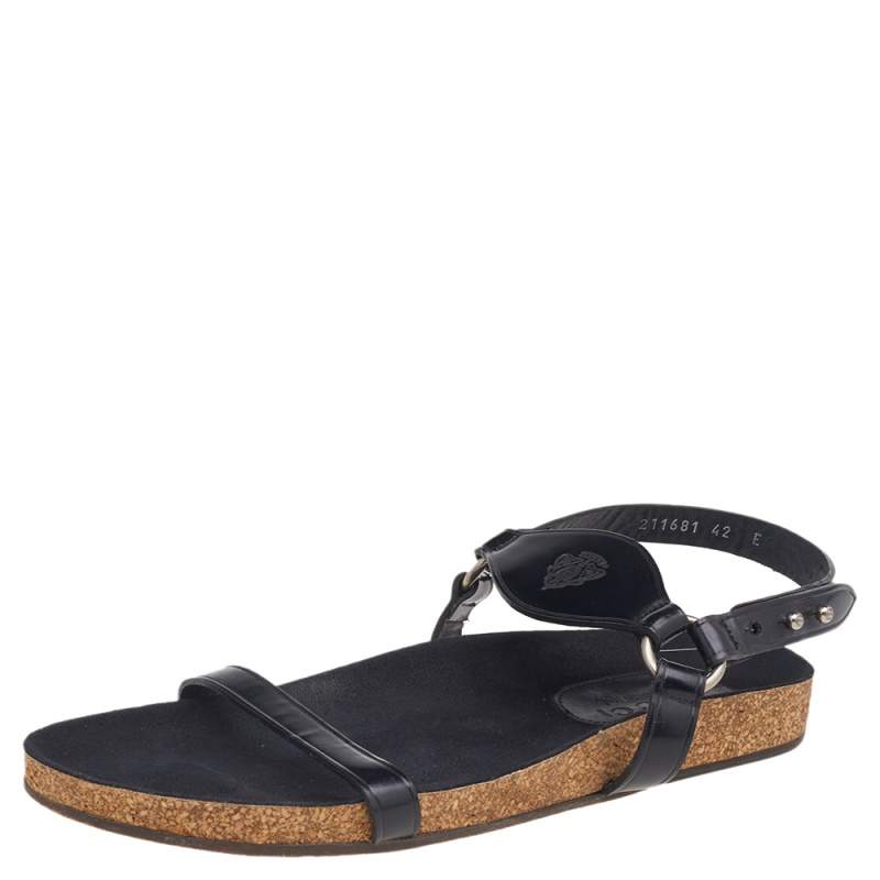 Gucci Black Leather Hysteria Flat Sandals Size 42