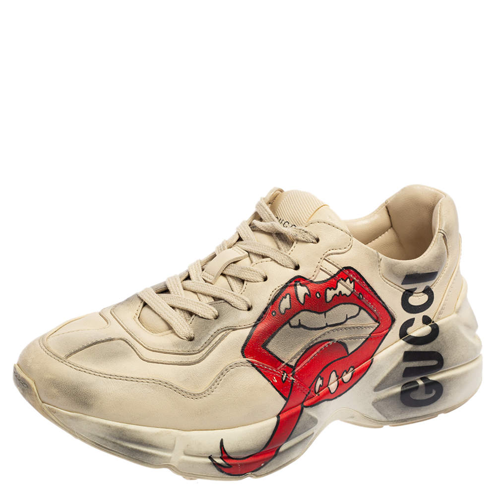 مملوكة مسبقًا حذاء رياضي غوتشي ريتون جلد كريمي مقاس 38.5