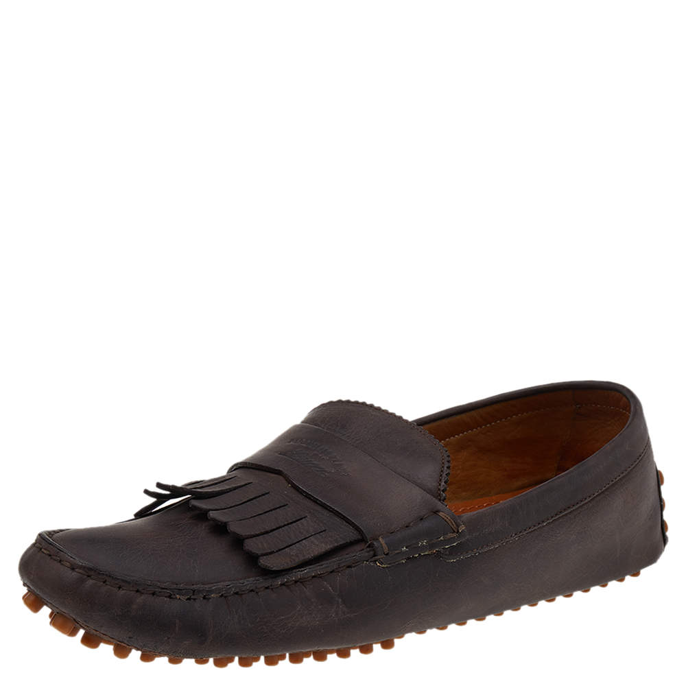 Gucci Brown Leather Slip on Loafers Size 43.5