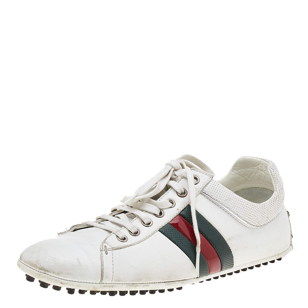 Gucci White Leather Web Detail Loafer Sneakers Size 42.5