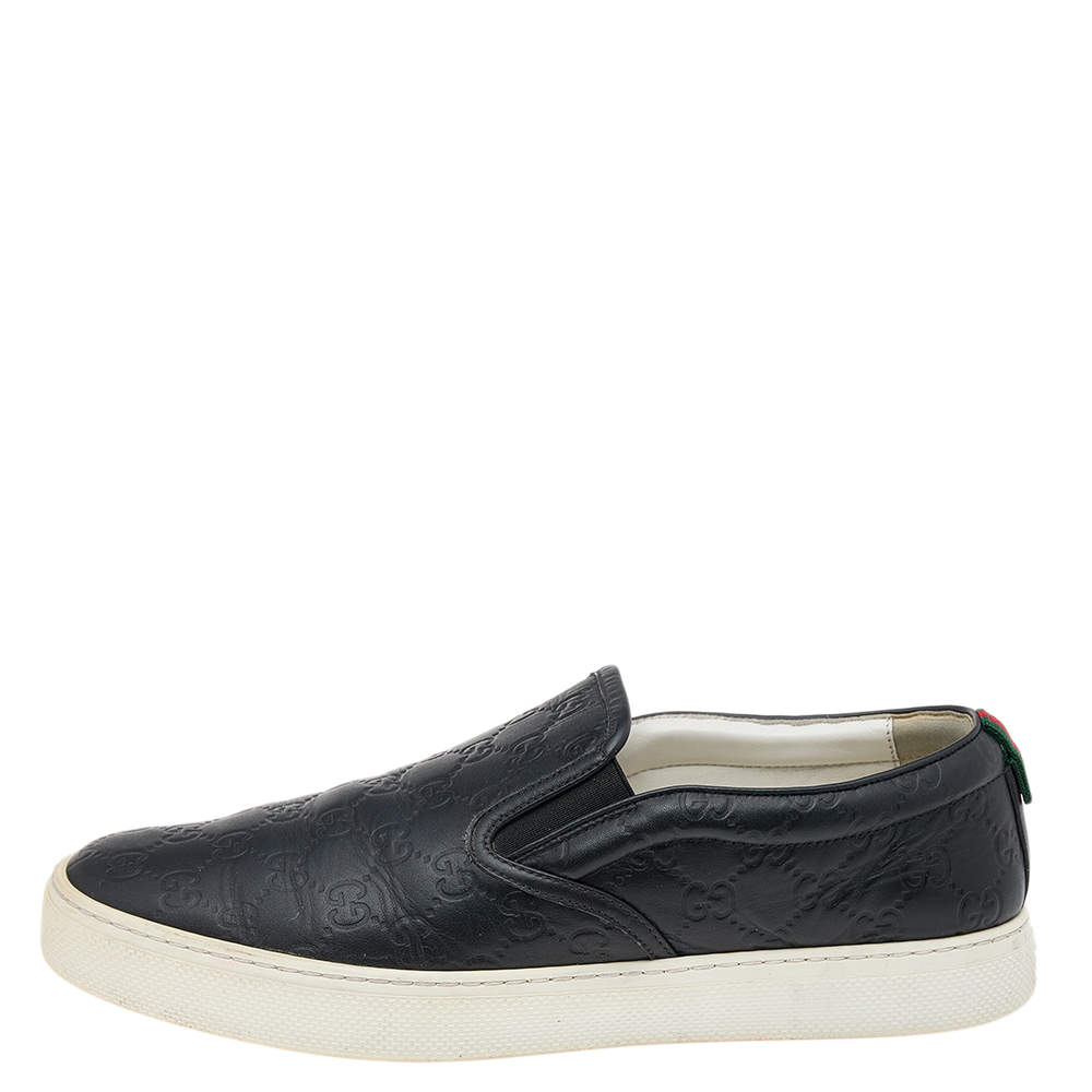 Gucci Black Guccissima Leather Slip On Sneakers Size 42 Gucci