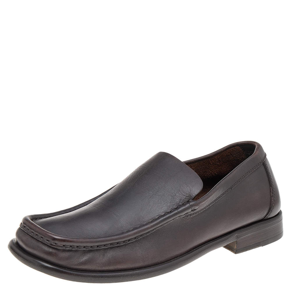 Gucci Dark Brown Leather Slip On Loafers Size 41.5