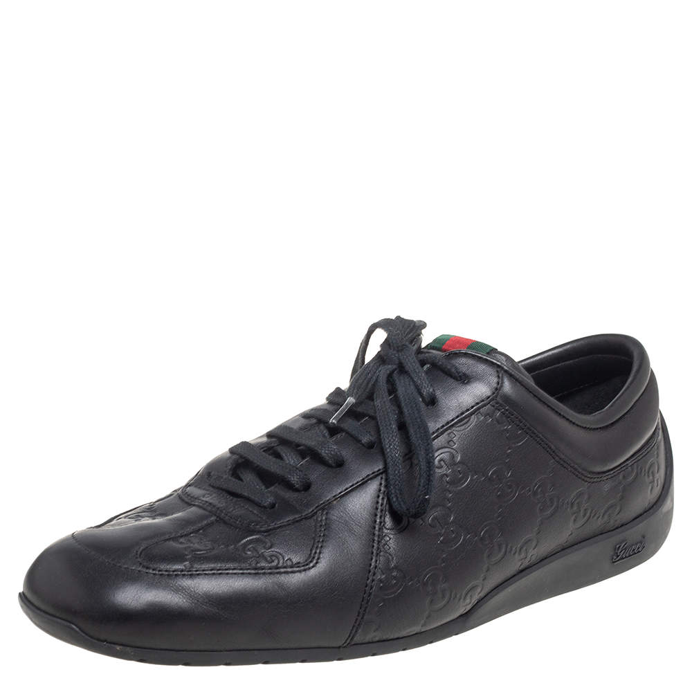 Gucci Black Guccissima Leather Low Top Sneakers Size 43.5