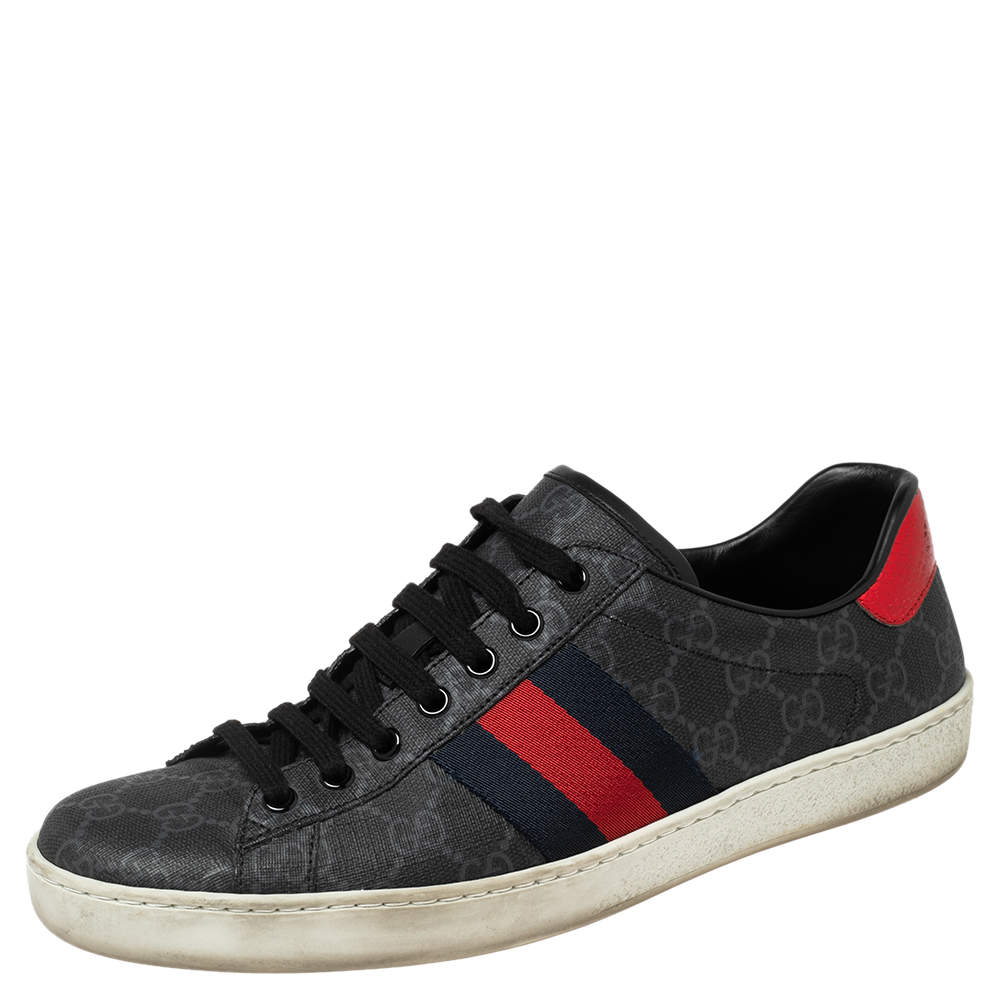 Gucci Black GG Supreme Canvas Web Ace Low-Top Sneakers Size 42 Gucci ...