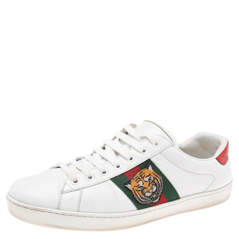 Gucci White Leather Ace Web Low Top Sneakers Size 42.5