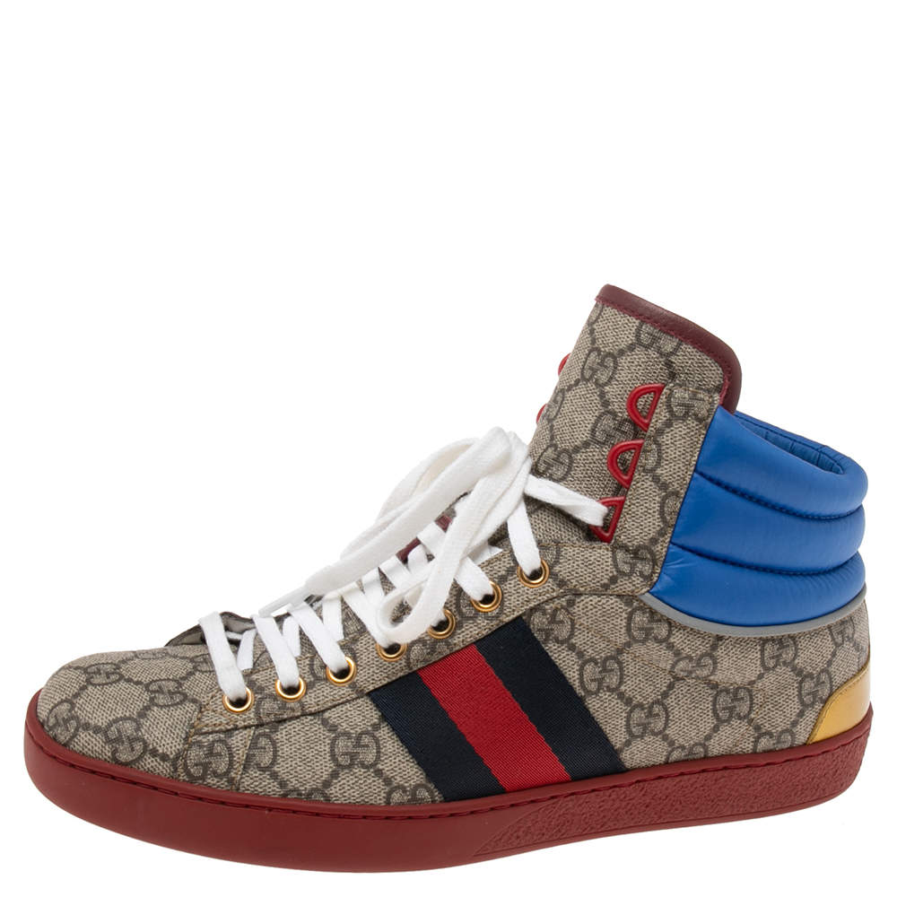 Gucci Multicolor GG Canvas, Nylon and Leather Ace High-Top-Sneakers Size 40