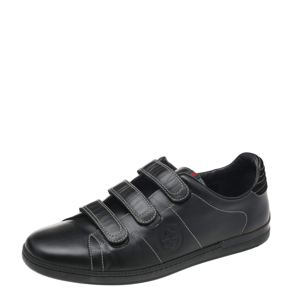 Pre Owned Gucci Black Leather Low Top Sneakers Size 42.5