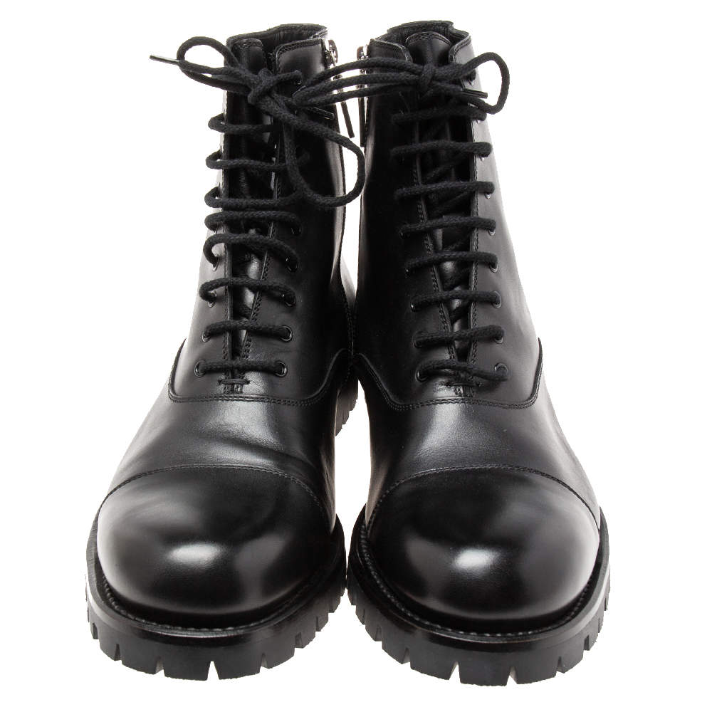 Gucci Black Leather Lace Up Platform Combat Boots Size 44 Gucci TLC