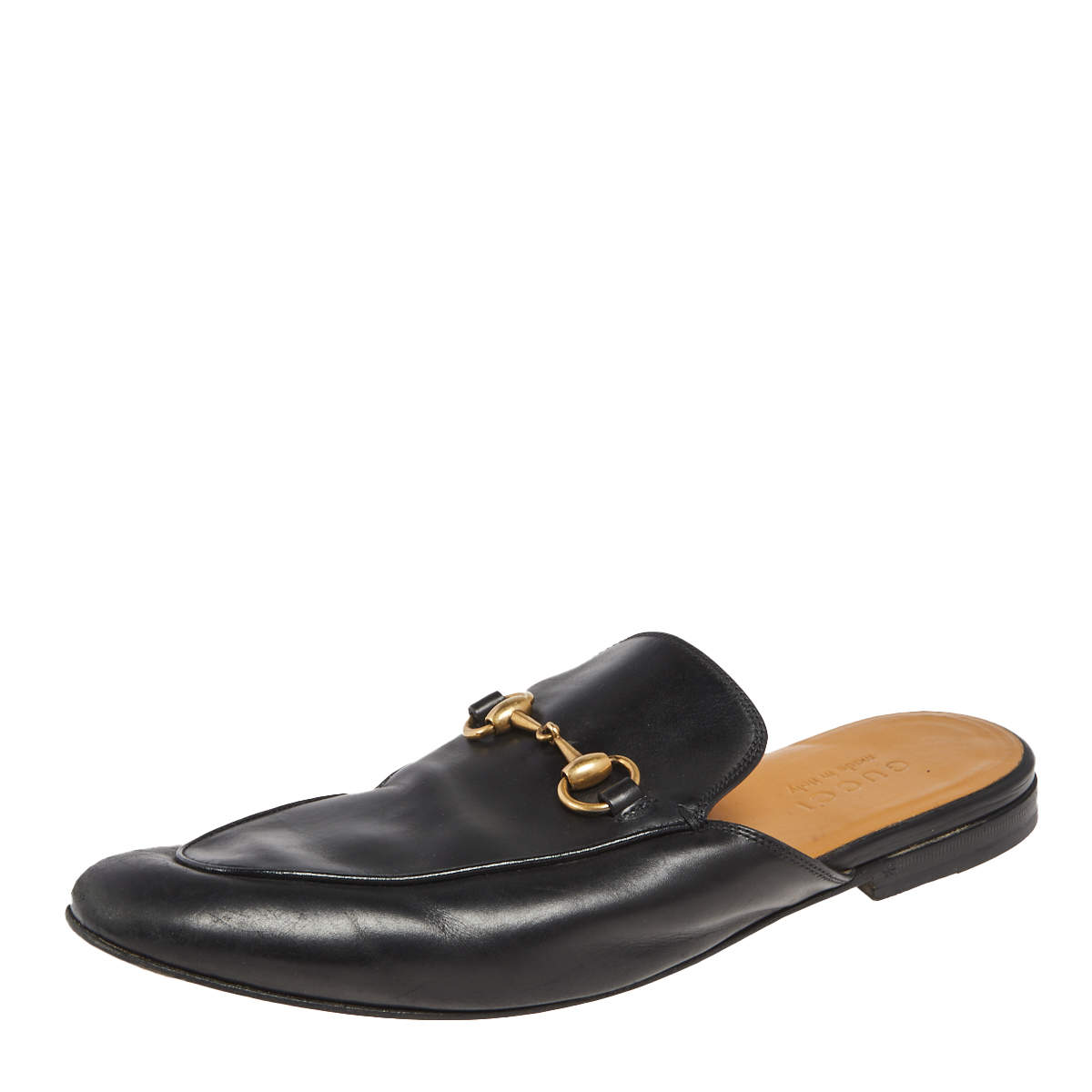 Pre Owned Gucci Black Leather Princetown Horsebit  Mule Sandals Size 42.5