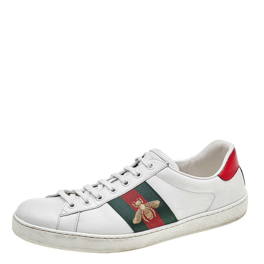 مملوكة مسبقًا Gucci White Leather Ace Bee Embroidered Low Top Sneakers Size 43