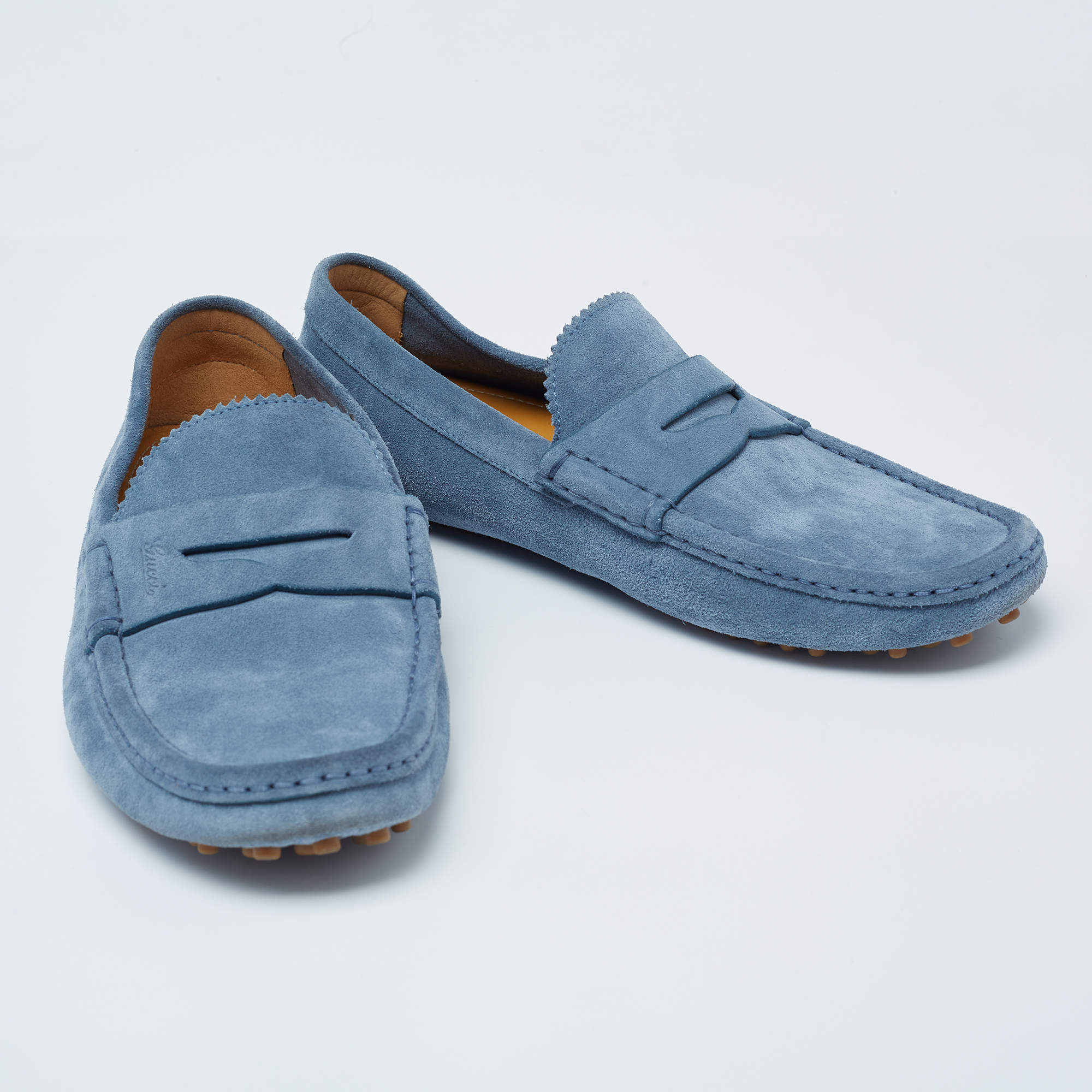 Gucci Leather Loafers Driver Shoes UK 6 US 7 EUR 40 Men Blue Diamante Script