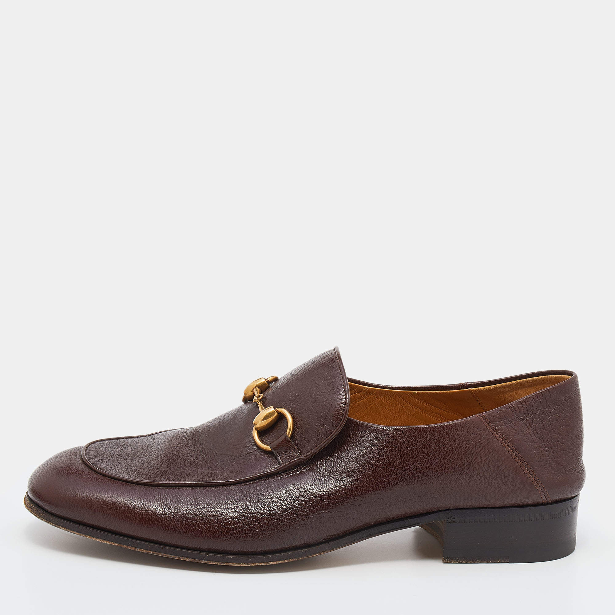 Gucci Brown Leather Jordaan Horsebit Slip On Loafers Size 41